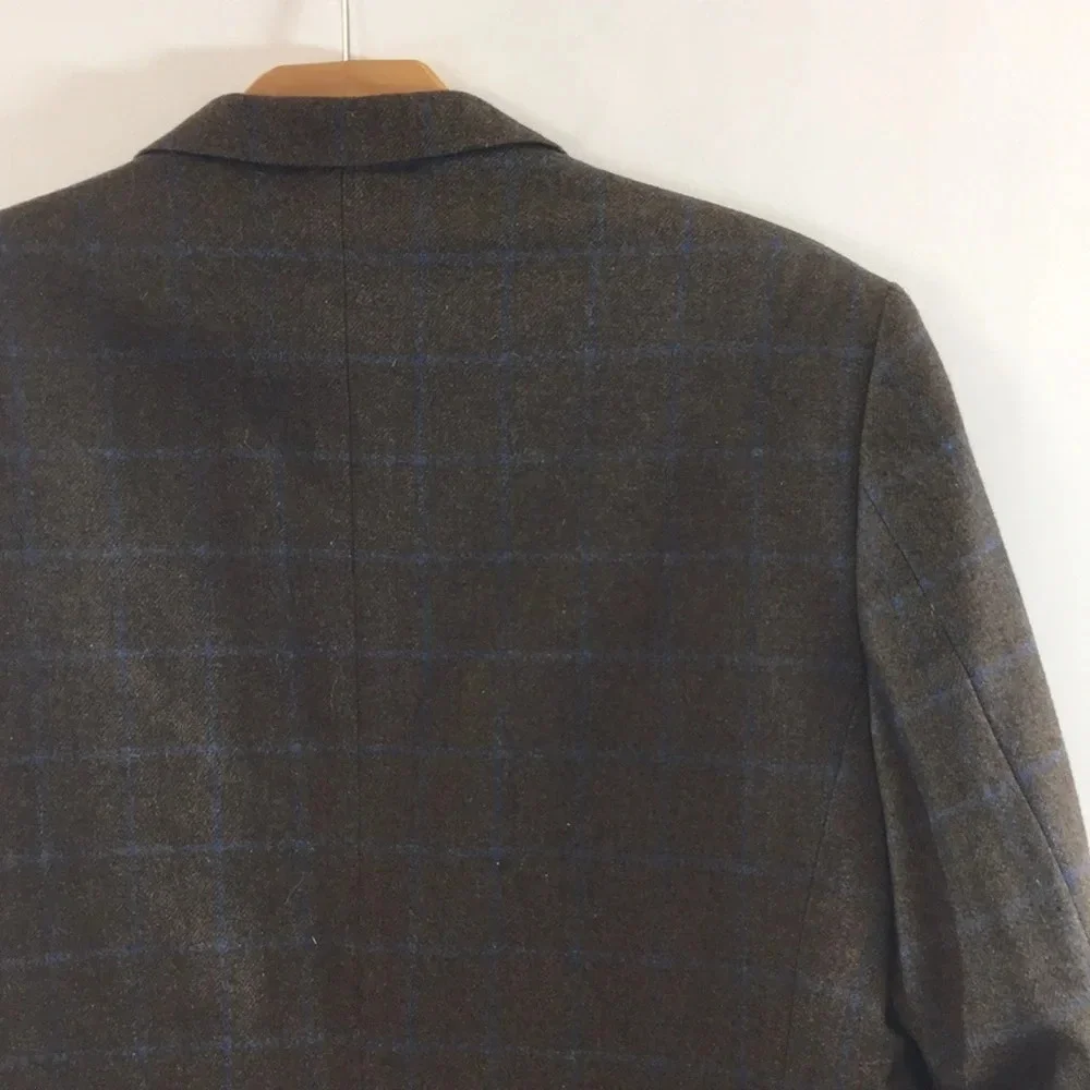 Tommy Hilfiger Brown Blue Check Sport Coat‎ Wool Blazer Mens 44 Two Button Front